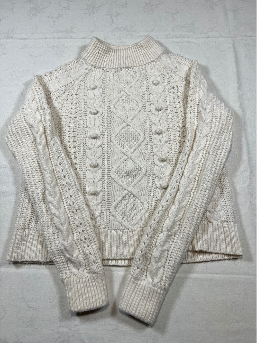 J. Crew Womans Cable Knit Cream Sweater Wool Blend Size XS